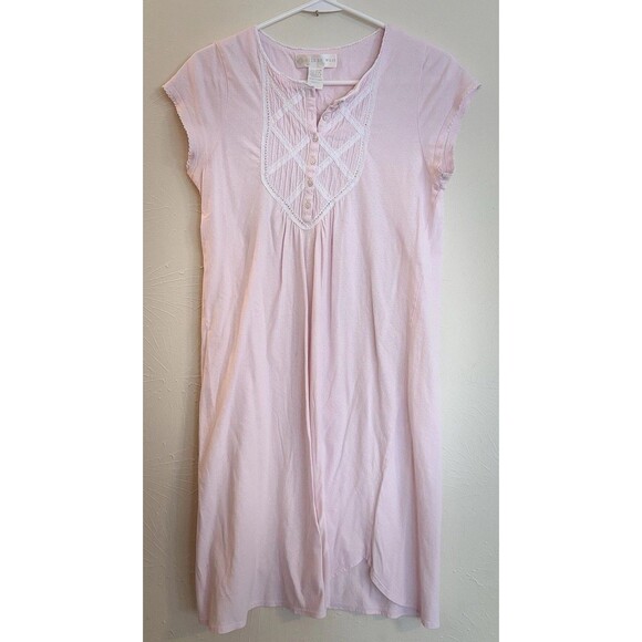 Eileen West Baby Pink JerseyCotton Pajama Gown Small Y2K Cottage Coquette - Picture 1 of 5